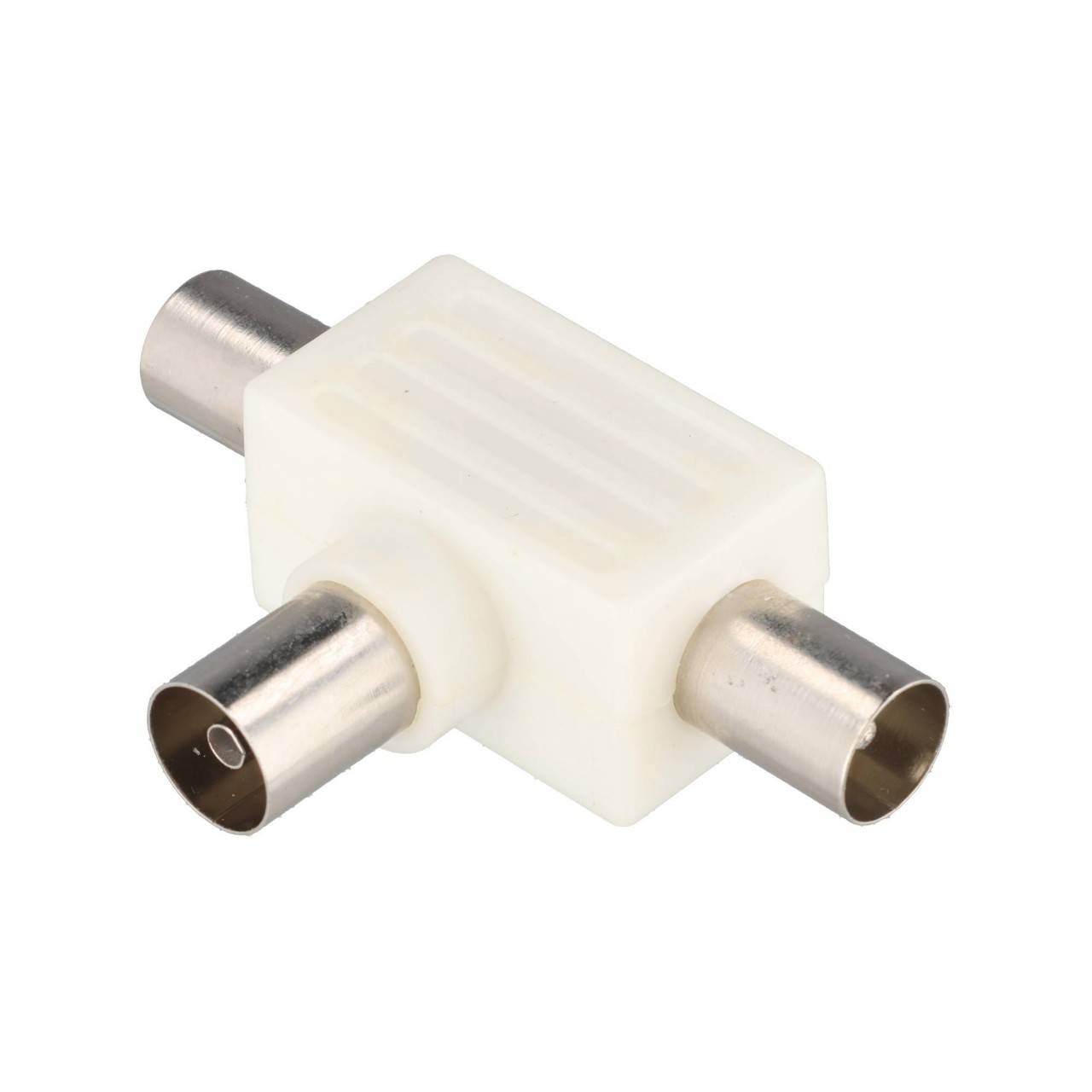 Adaptateur en T coaxial Goobay : fiche coaxiale double > prise coaxiale - fiche adaptateur en plastique-0