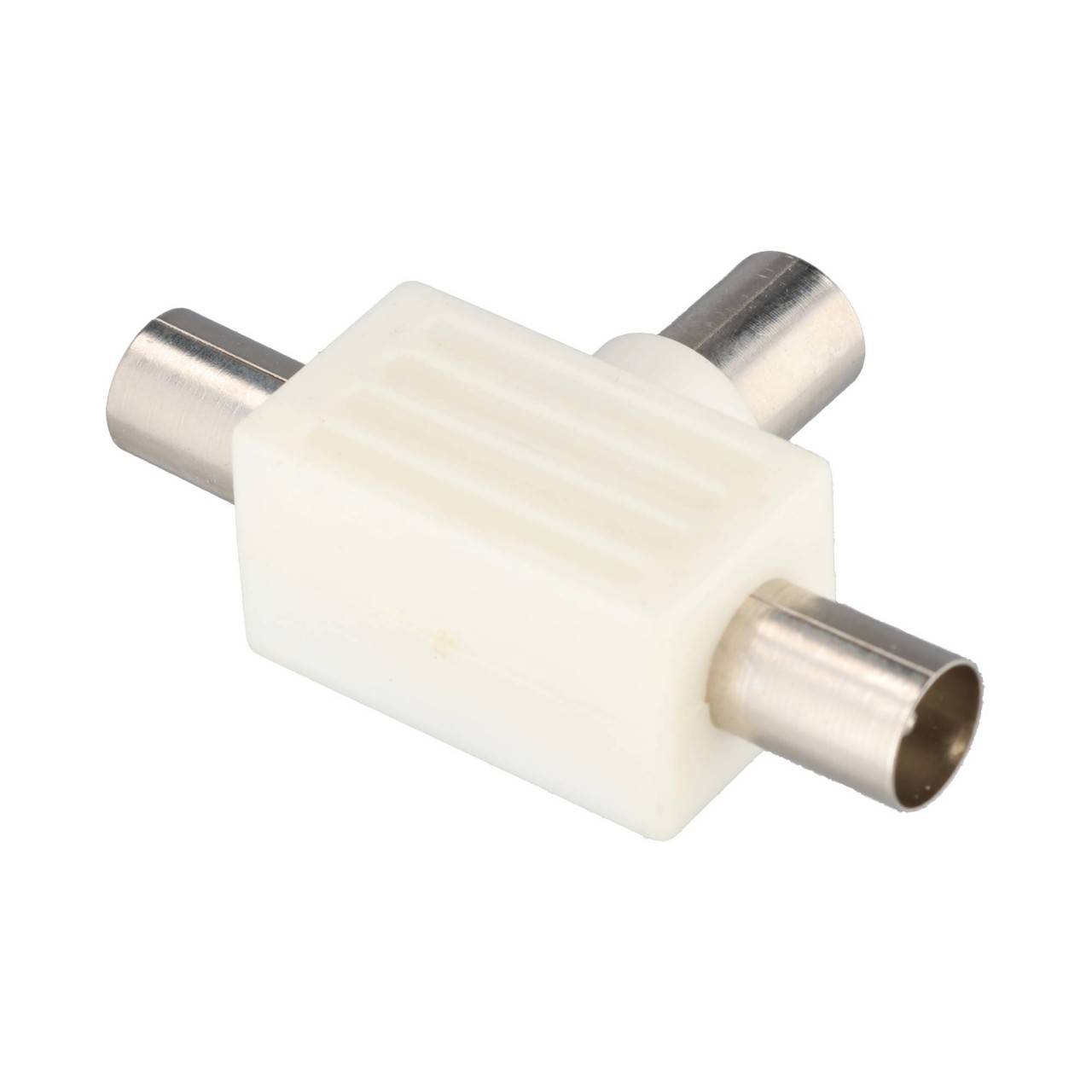 Adaptateur en T coaxial Goobay : fiche coaxiale double > prise coaxiale - fiche adaptateur en plastique-1
