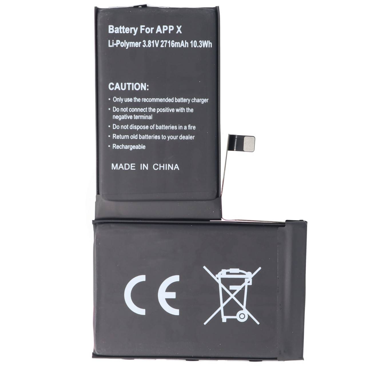 Batterie pour Apple iPhone X, Li-Polymer, 3.81V, 2716mAh, 10.3Wh, intégrée, sans outil-0