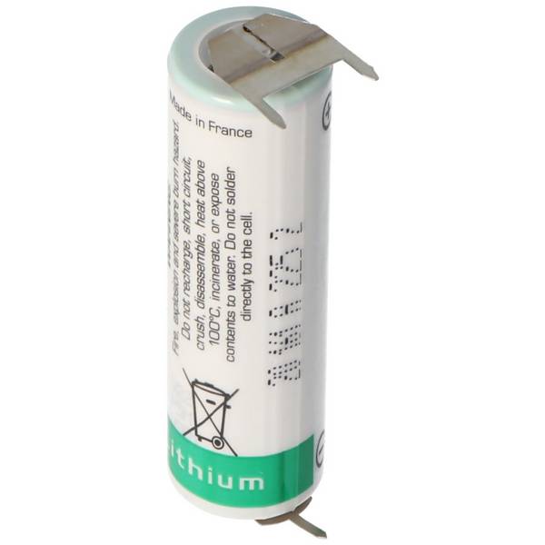 Saft LS14500 AA Pile lithium 3,6 volts avec connexion d'impression, LS14500 LiSOCl2 2600mAh 1er Imprimer - / 2er Print +