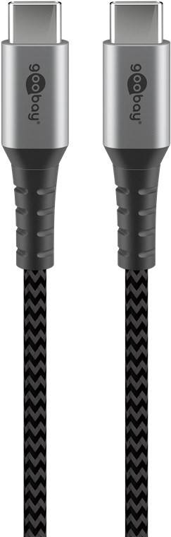 Câble textile USB-C vers USB-C avec fiches métalliques, câble de connexion extra-robuste pour les appareils avec...-0