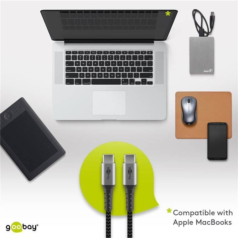 Câble textile USB-C vers USB-C avec fiches métalliques, câble de connexion extra-robuste pour les appareils avec...-3