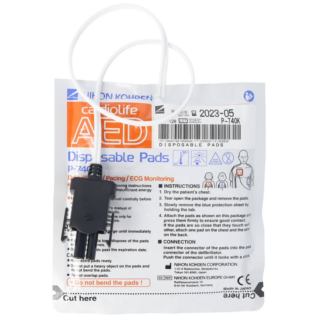 Plaquettes Defi-Electrode d'origine Nihon Kohden Cardiolife AED 2100 P-740K-0