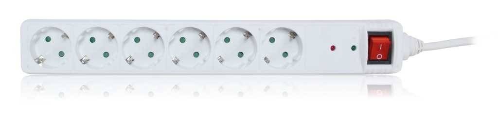 Protection contre les surtensions multiprises 6x contact de protection avec câble de 1,4 m et interrupteur blanc -...-0