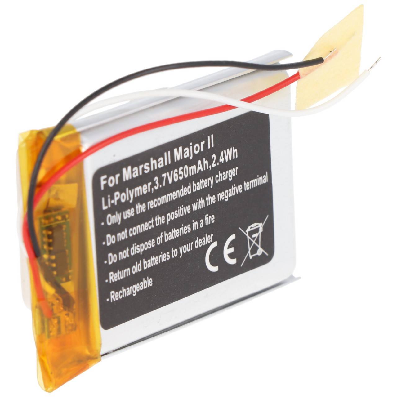 Batterie adaptéee pour Marshall Major II, Li-Polymer, 3.7V, 650mAh, 2.4Wh, intégrée, sans outils-0