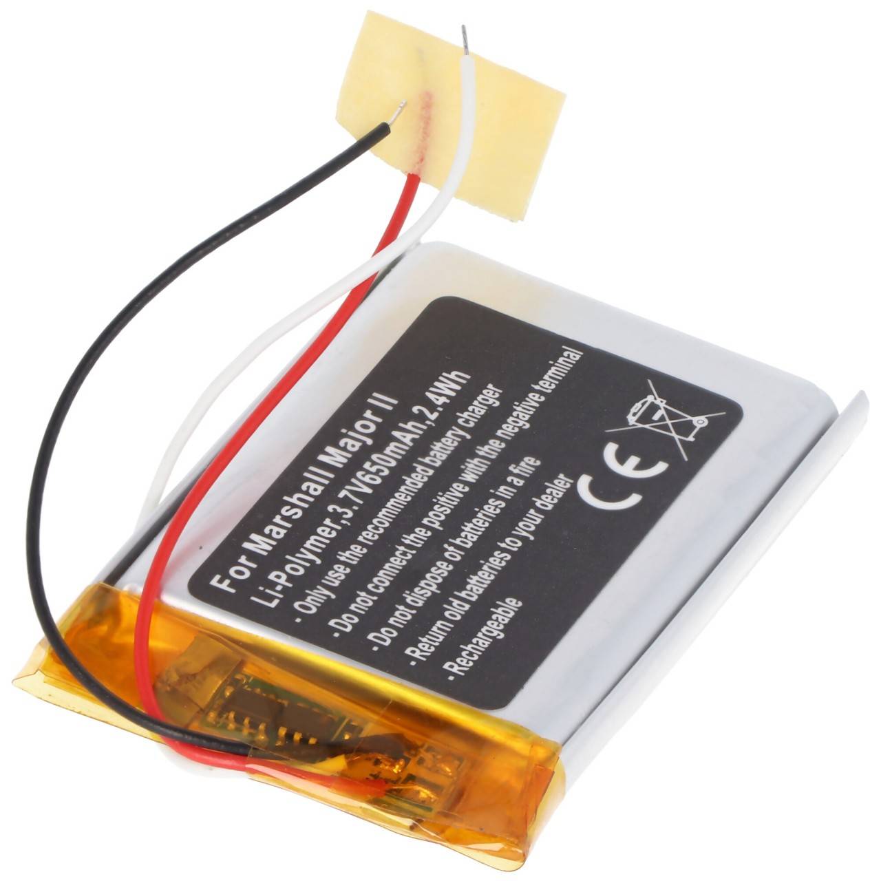 Batterie adaptéee pour Marshall Major II, Li-Polymer, 3.7V, 650mAh, 2.4Wh, intégrée, sans outils-1