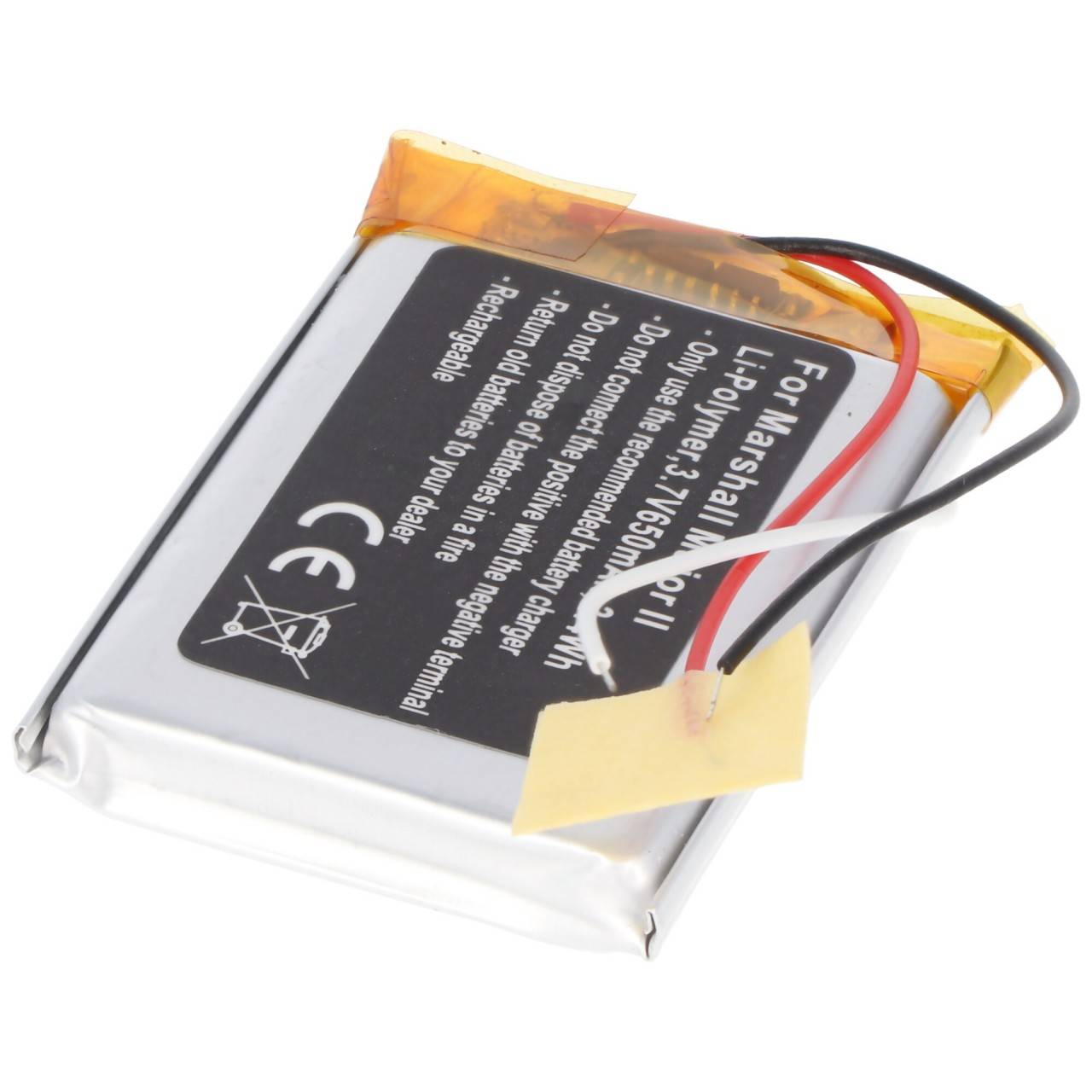 Batterie adaptéee pour Marshall Major II, Li-Polymer, 3.7V, 650mAh, 2.4Wh, intégrée, sans outils-2