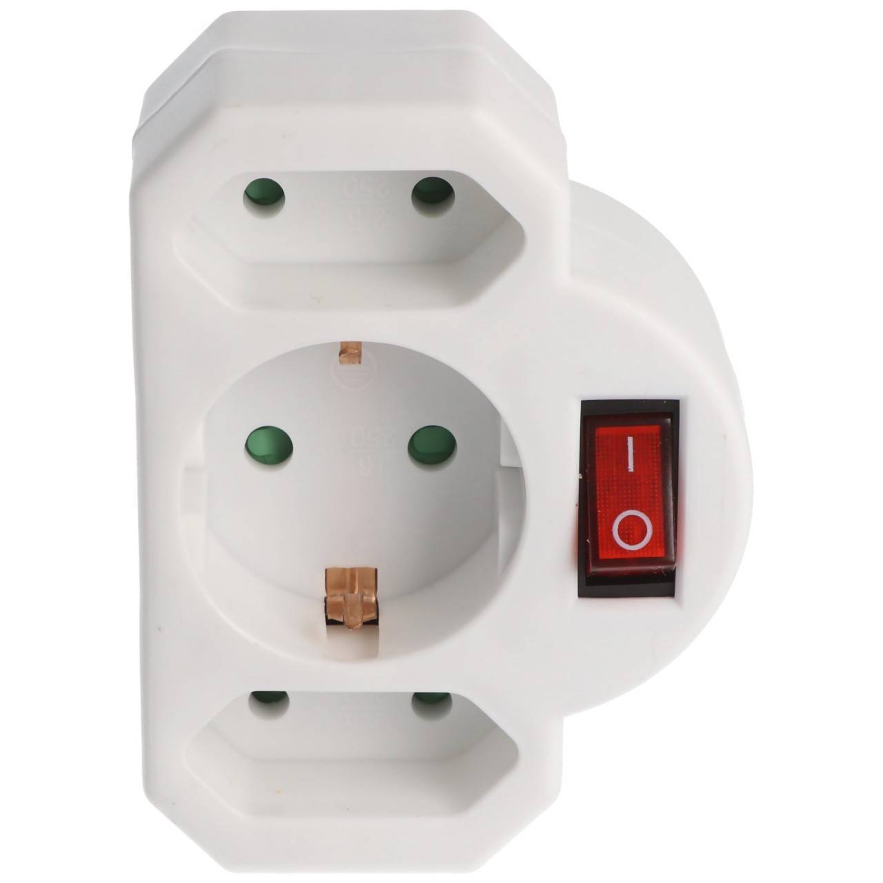 Prise multi 2x Euro et 1x contact de protection blanc avec interrupteur - ATTENTION PRISE DE TYPE F-0