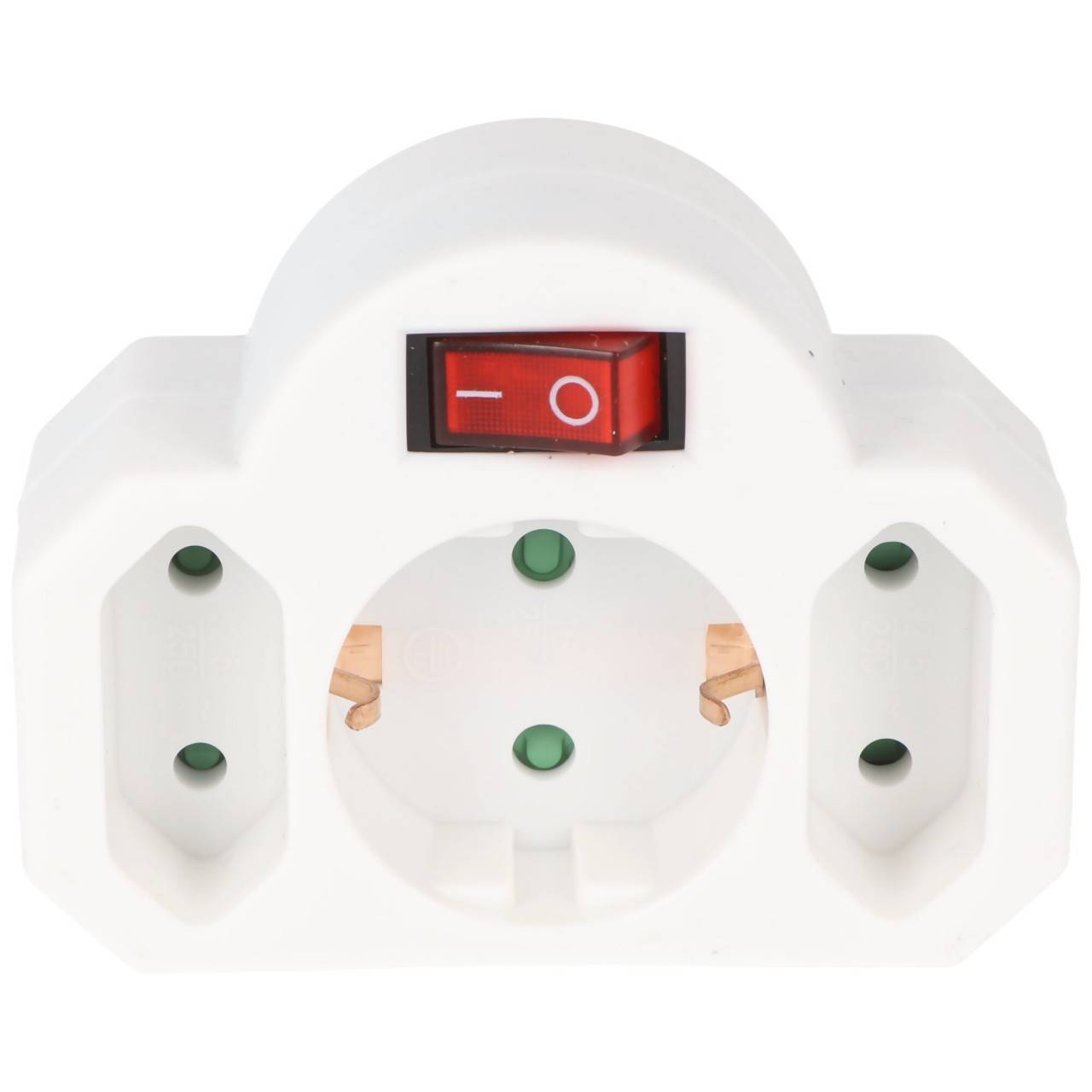 Prise multi 2x Euro et 1x contact de protection blanc avec interrupteur - ATTENTION PRISE DE TYPE F-1