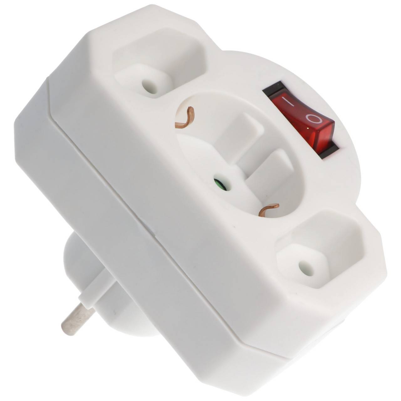 Prise multi 2x Euro et 1x contact de protection blanc avec interrupteur - ATTENTION PRISE DE TYPE F-2