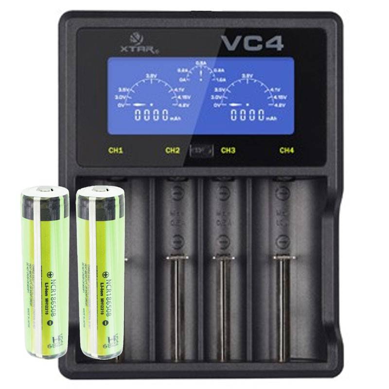 Batterie Li-ion Panasonic 18650 protégée avec 3,7 volts, 3 pièces de 3400mAh et chargeur rapide LCD-0
