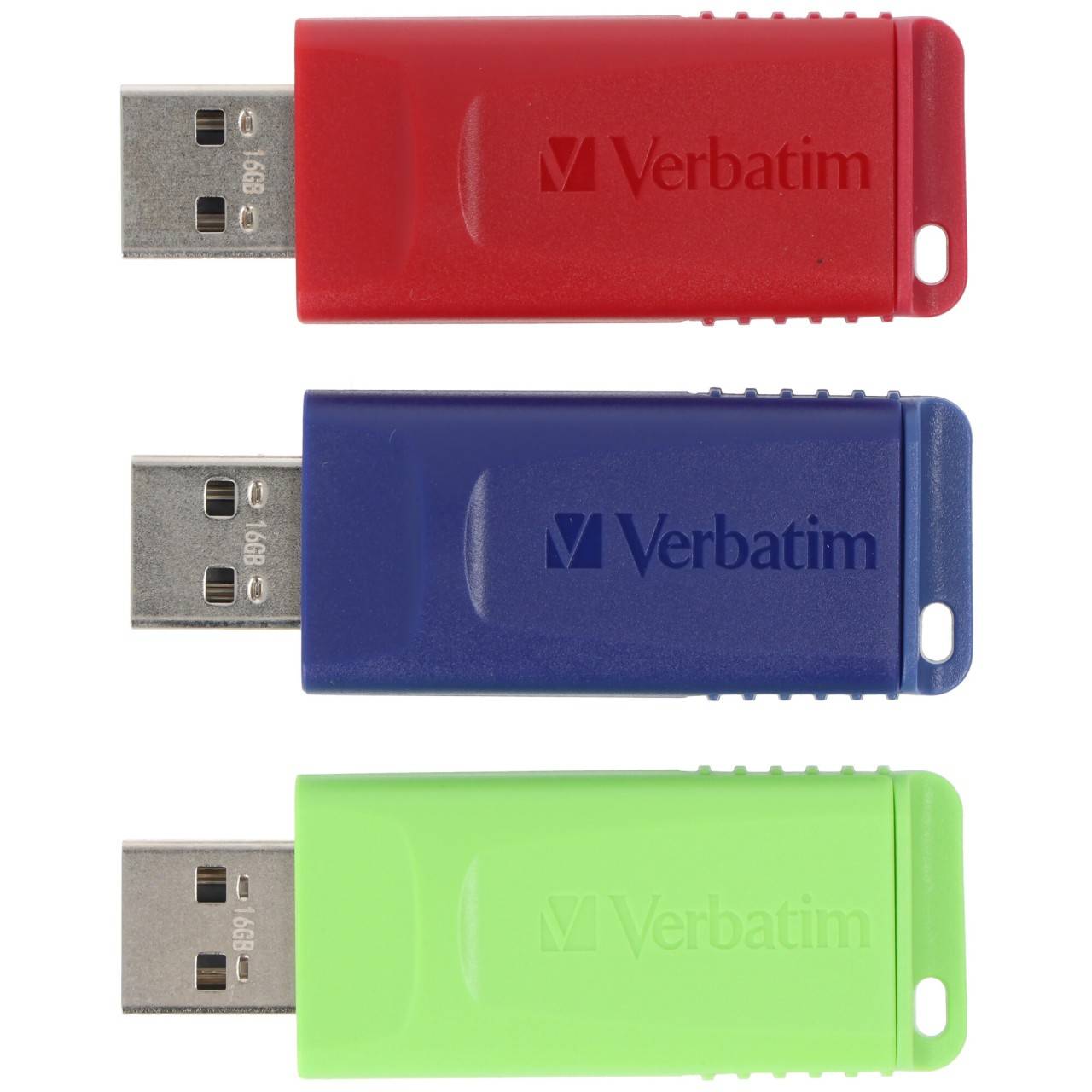 Verbatim Clé USB 2.0 16 Go, Curseur, Rouge-Bleu-Vert, Multipack (R) 10 Mo/s, (W) 4 Mo/s, Retail-Blister (3-Pack)-0
