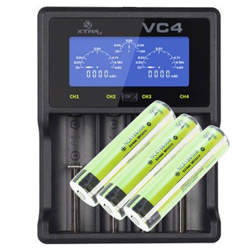 Batterie Li-ion Panasonic 18650 protégée par 3,7 volts, 3 pièces de 3400mAh et chargeur rapide LCD-0