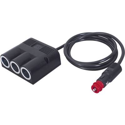 Adaptateur triple allume-cigare noir avec câble, adapté pour connecter plusieurs appareils dans un véhicule.