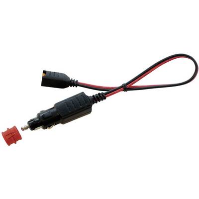 Un câble adaptateur noir avec une fiche allume-cigare et deux fils munis de bornes rouge et noire à leurs extrémités.
