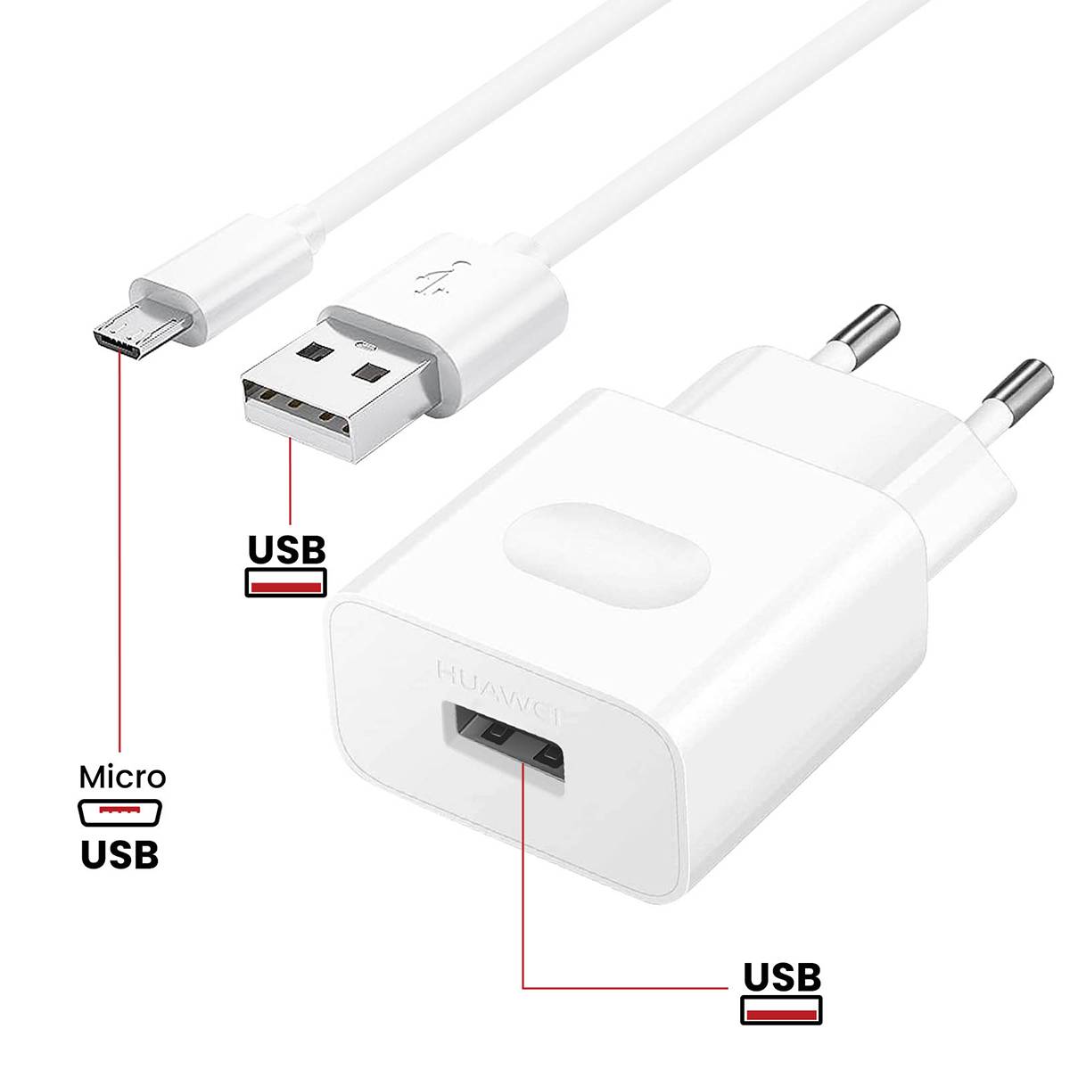 Chargeur Secteur USB 1A avec Câble USB-A vers Micro-USB 1m-2