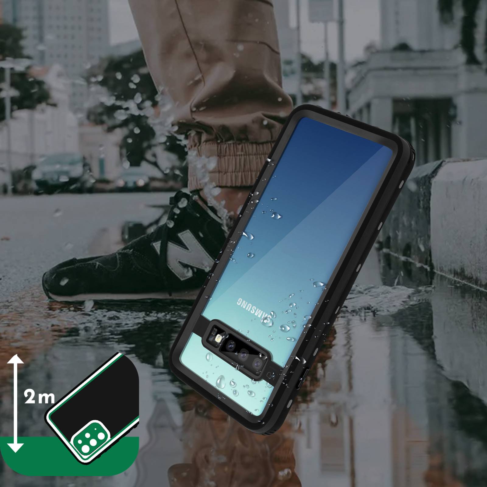Coque pour Samsung Galaxy S10 Bi-matière Waterproof 2m Film Écran-3