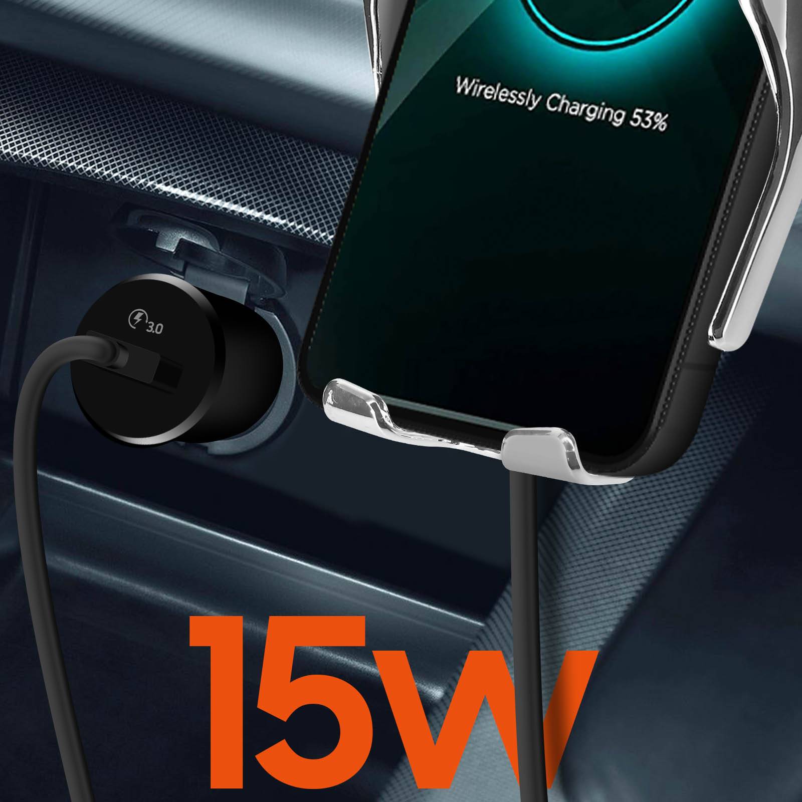 Support Voiture 3 en 1 pour Smartphone Chargeur Induction 15W Rotatif 360°-3