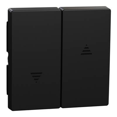 Interrupteur double noir avec des symboles de flèches pour un mouvement ascendant et descendant, potentiellement adapté pour des stores électriques ou des volets roulants.