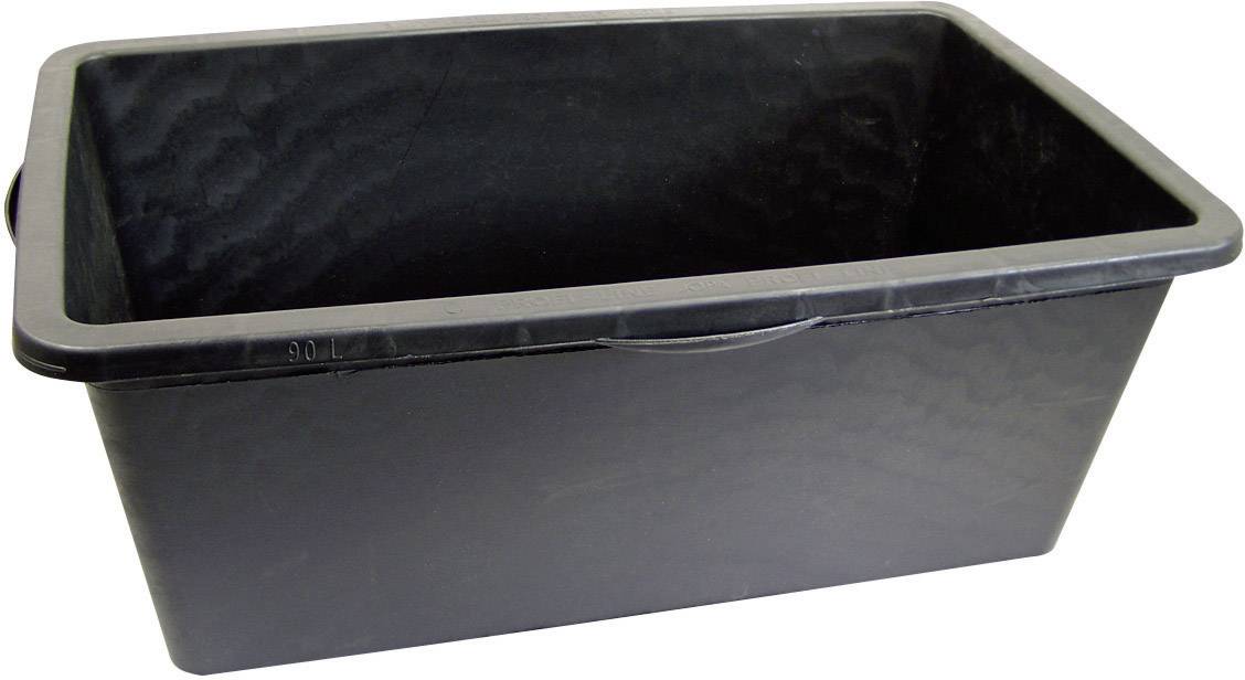 Bac en plastique noir rectangulaire, à surface lisse et bord légèrement surélevé.