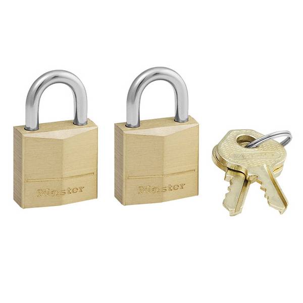 Master Lock 120EURT Lot de 2 Petits Cadenas à Clé en Laiton, Doré, 3,4 x 2 x 1 cm
