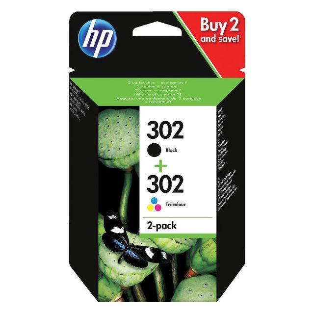 Pack combiné d'encre HP X4D37AE noir/couleur NO. 302/F6U66AE, N° 302/F6U65AE-4