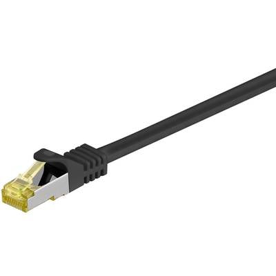 Goobay 91626 RJ45 Câble réseau, câble patch CAT 7 S/FTP 5 m noir sans halogène, contacts dorés, avec cliquet d'encastrem