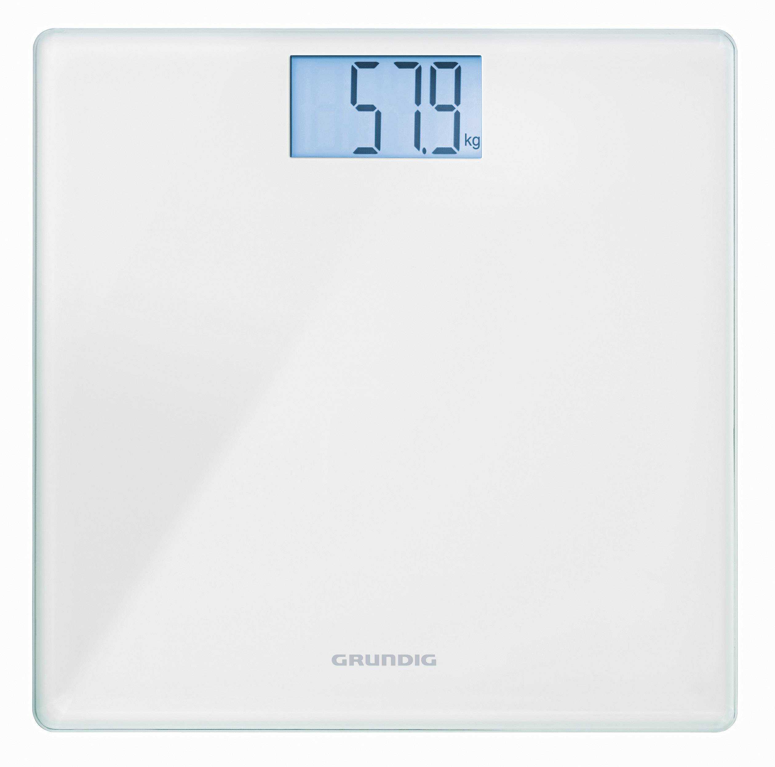 Une balance numérique affiche un poids de 57,9 kg.