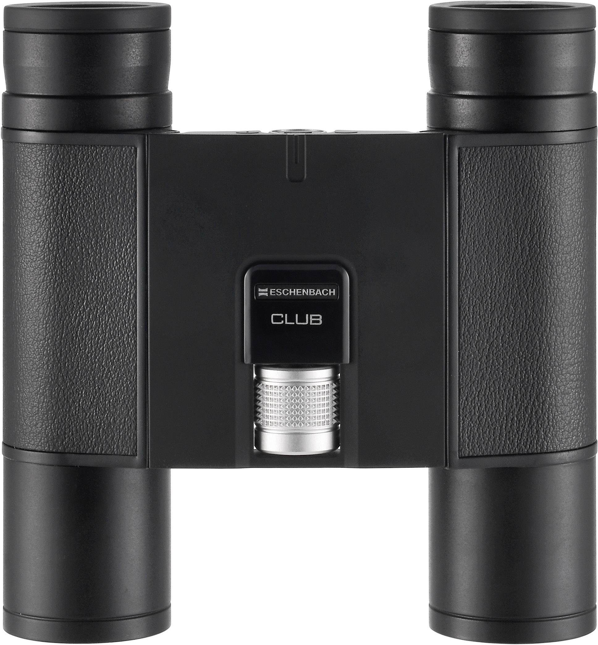 Une paire de jumelles noires de la marque Eschenbach, modèle 'CLUB', au design compact et à la surface texturée pour une meilleure prise en main.