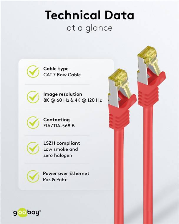 Câble patch Goobay RJ45 CAT 6A S/FTP (PiMF), 500 MHz avec câble brut CAT 7, rouge 25 m-5
