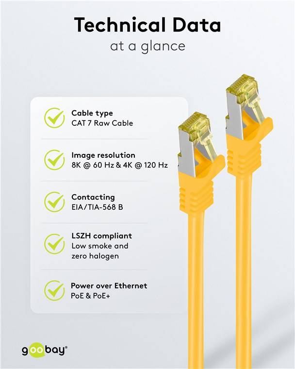 Câble patch Goobay RJ45 CAT 6A S/FTP (PiMF), 500 MHz avec câble brut CAT 7, jaune 7,5 m-6