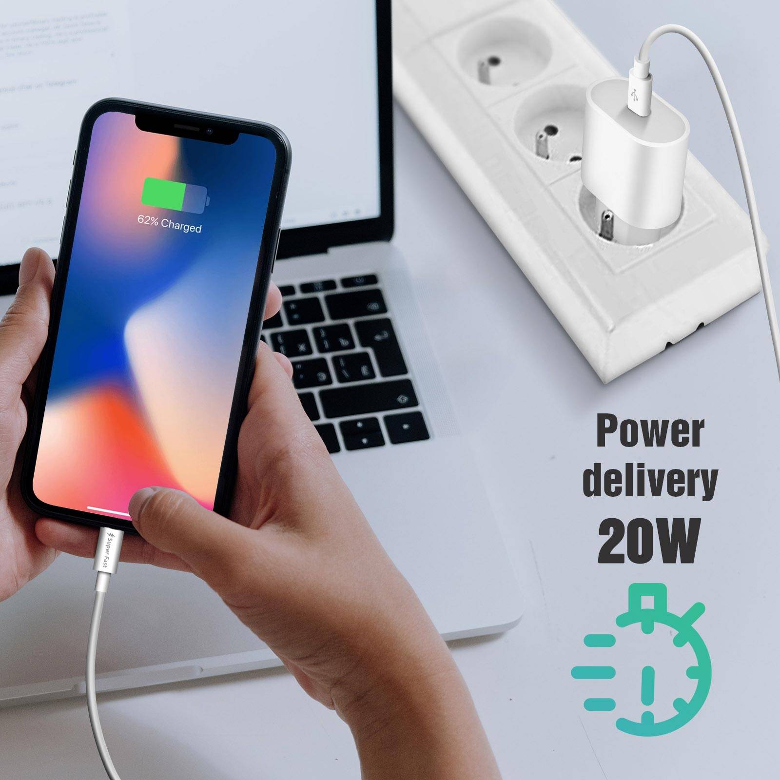 Chargeur pour iPhone / iPad USB-C 20W avec Câble Lightning Power Delivery-2