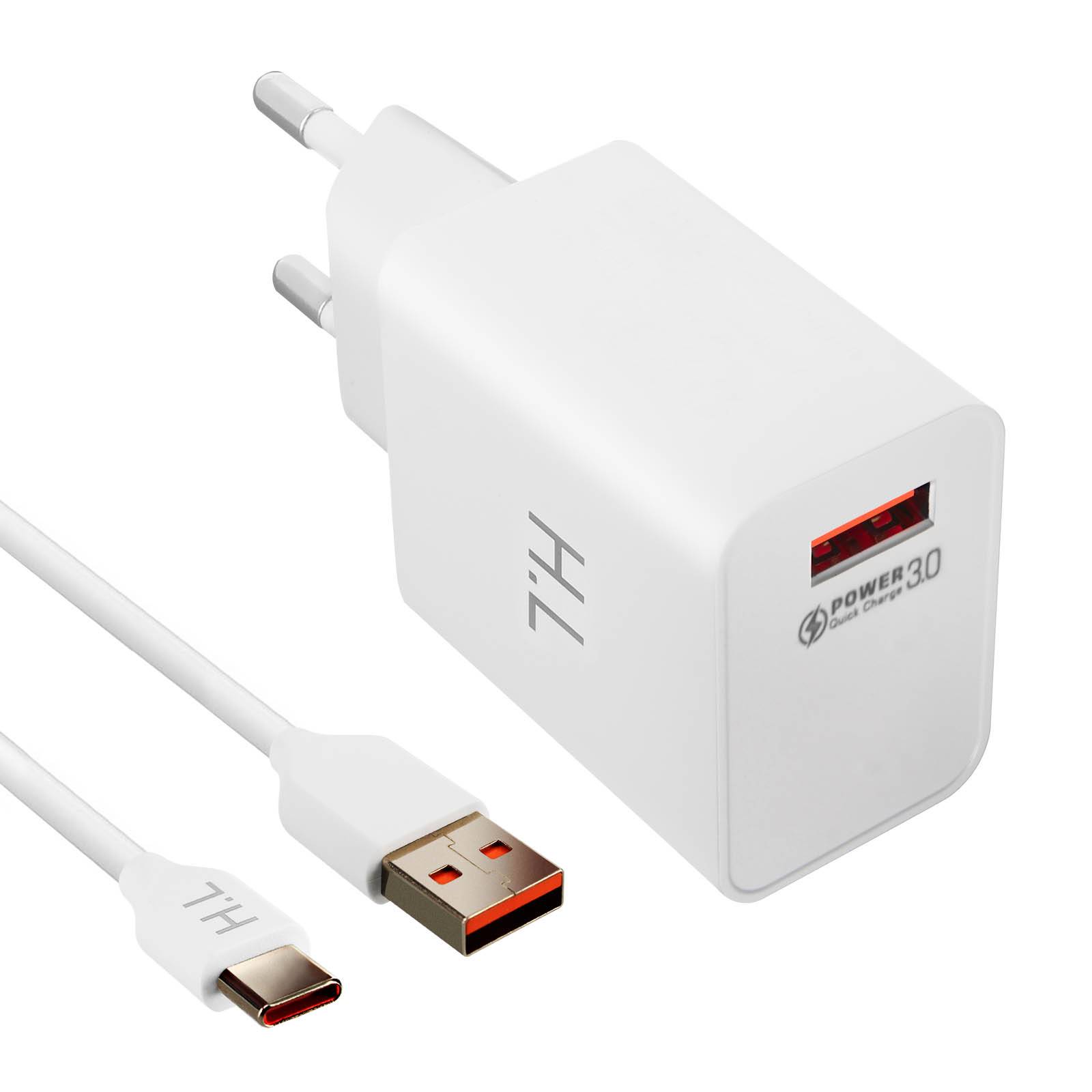 Chargeur Secteur USB 3A Qualcomm Quick Charge 3.0 Câble USB Type C 1m-0