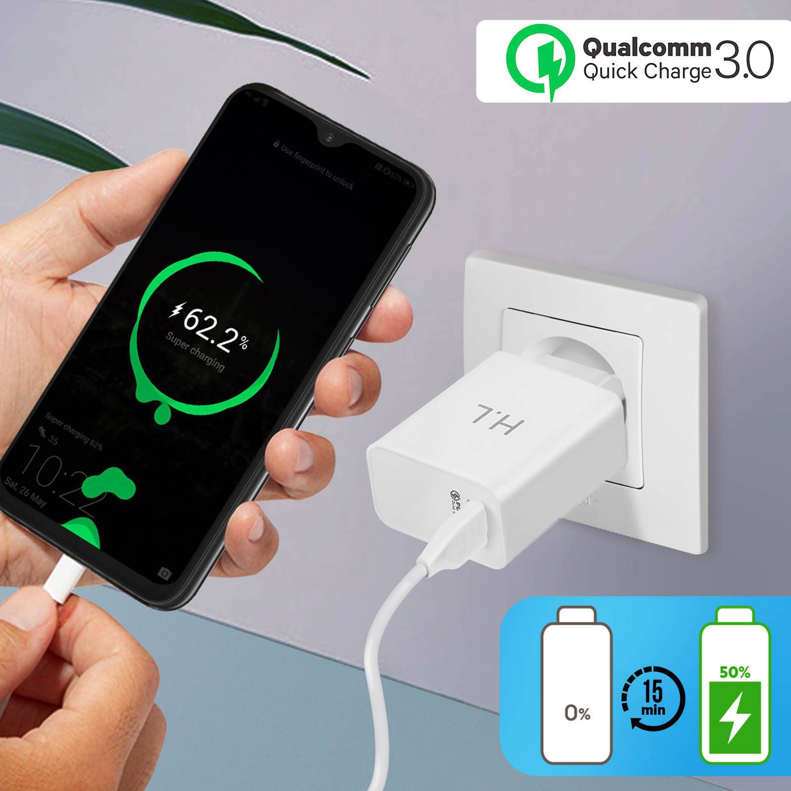 Chargeur Secteur USB 3A Qualcomm Quick Charge 3.0 Câble USB Type C 1m-2