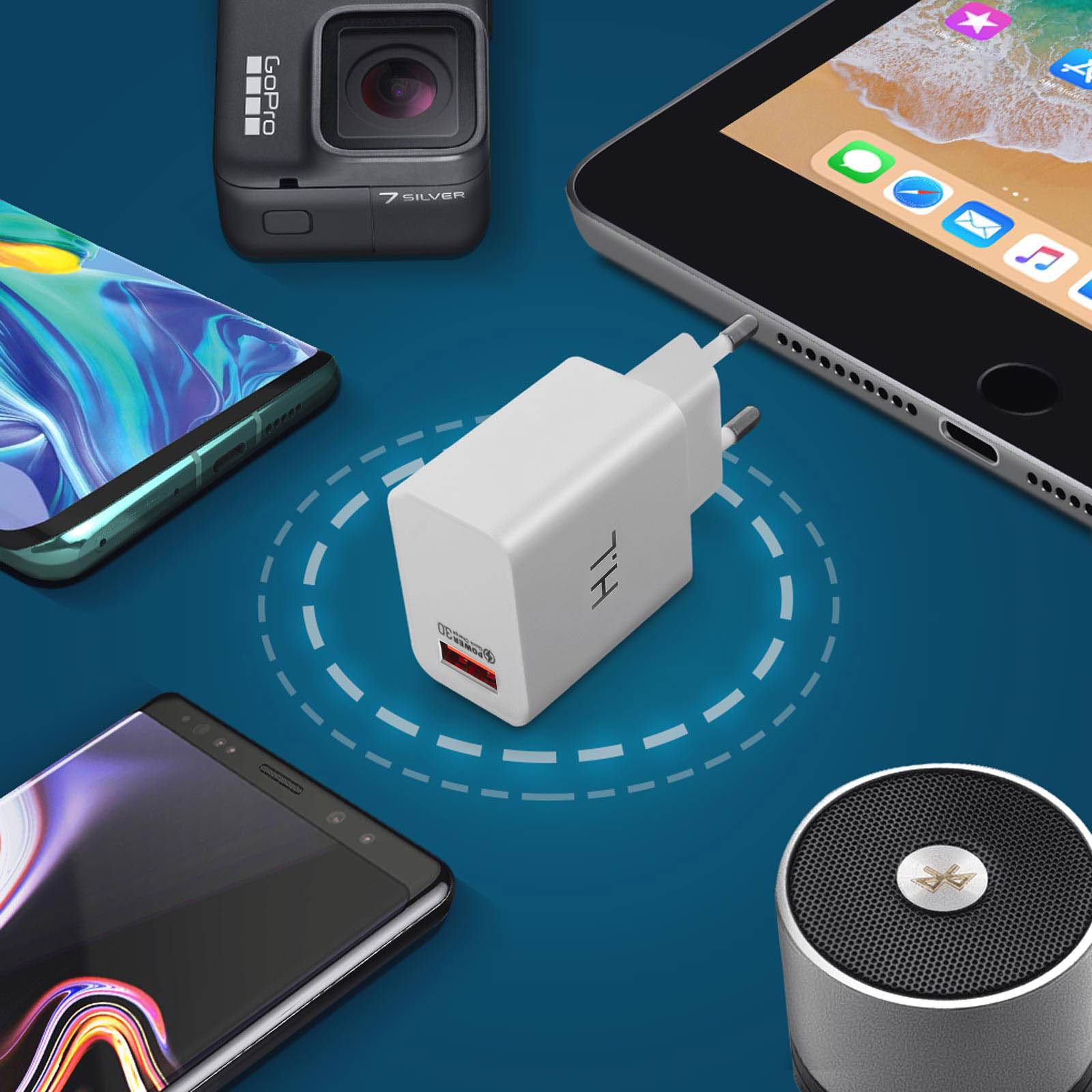 Chargeur Secteur USB 3A Qualcomm Quick Charge 3.0 Câble USB Type C 1m-3
