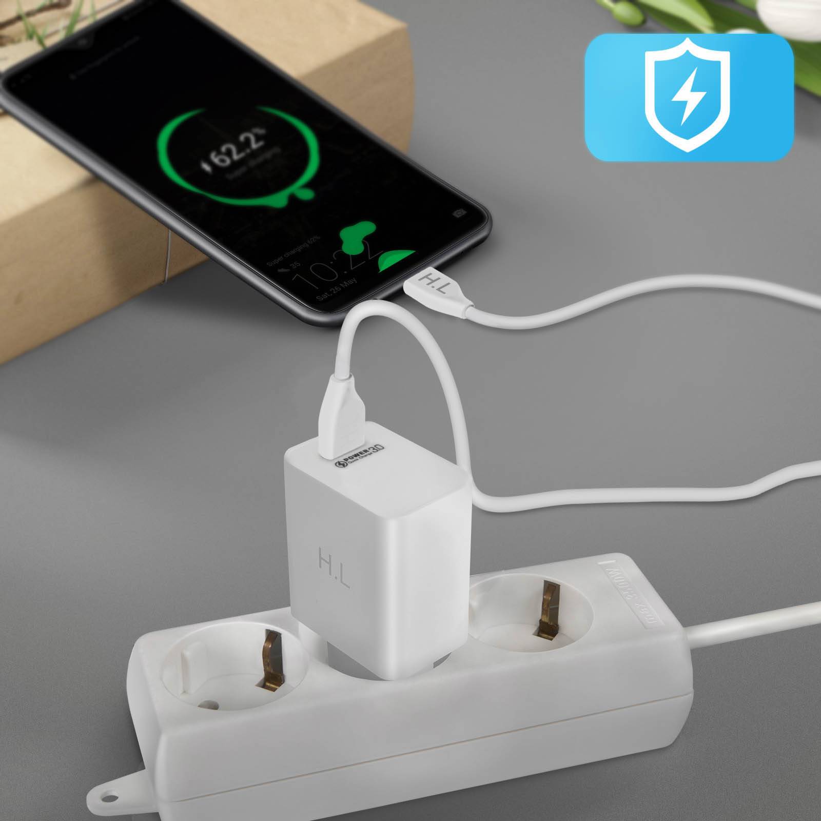 Chargeur Secteur USB 3A Qualcomm Quick Charge 3.0 Câble USB Type C 1m-4