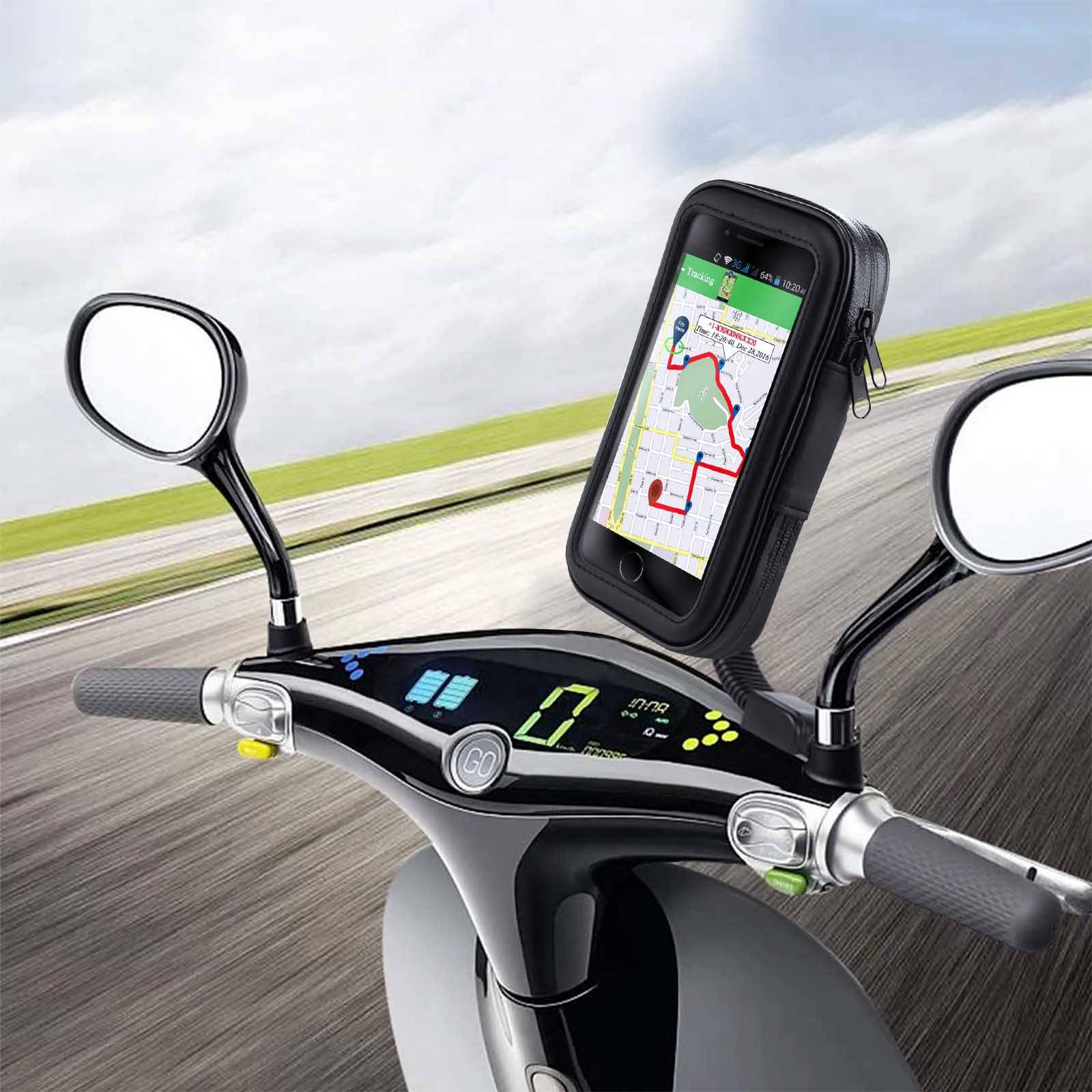 Support Moto / Scooter Smartphone Fixation Rétroviseur Housse Imperméable-2