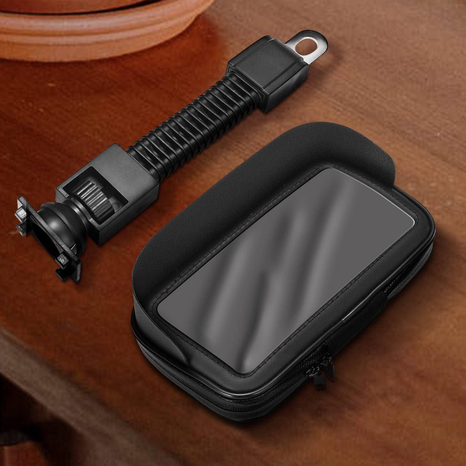 Support Moto Smartphone Fixation rétroviseur Étui étanche zippé-2