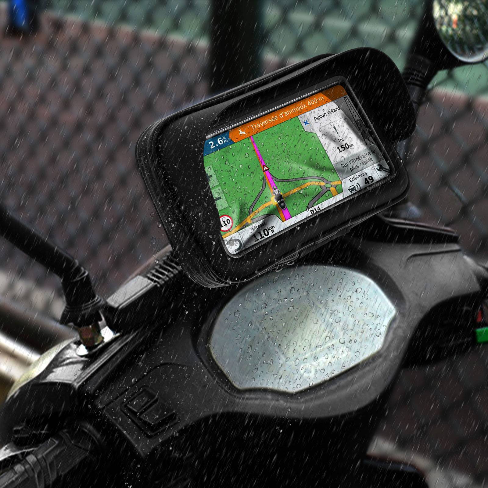 Support Moto Smartphone Fixation rétroviseur Étui étanche zippé-3