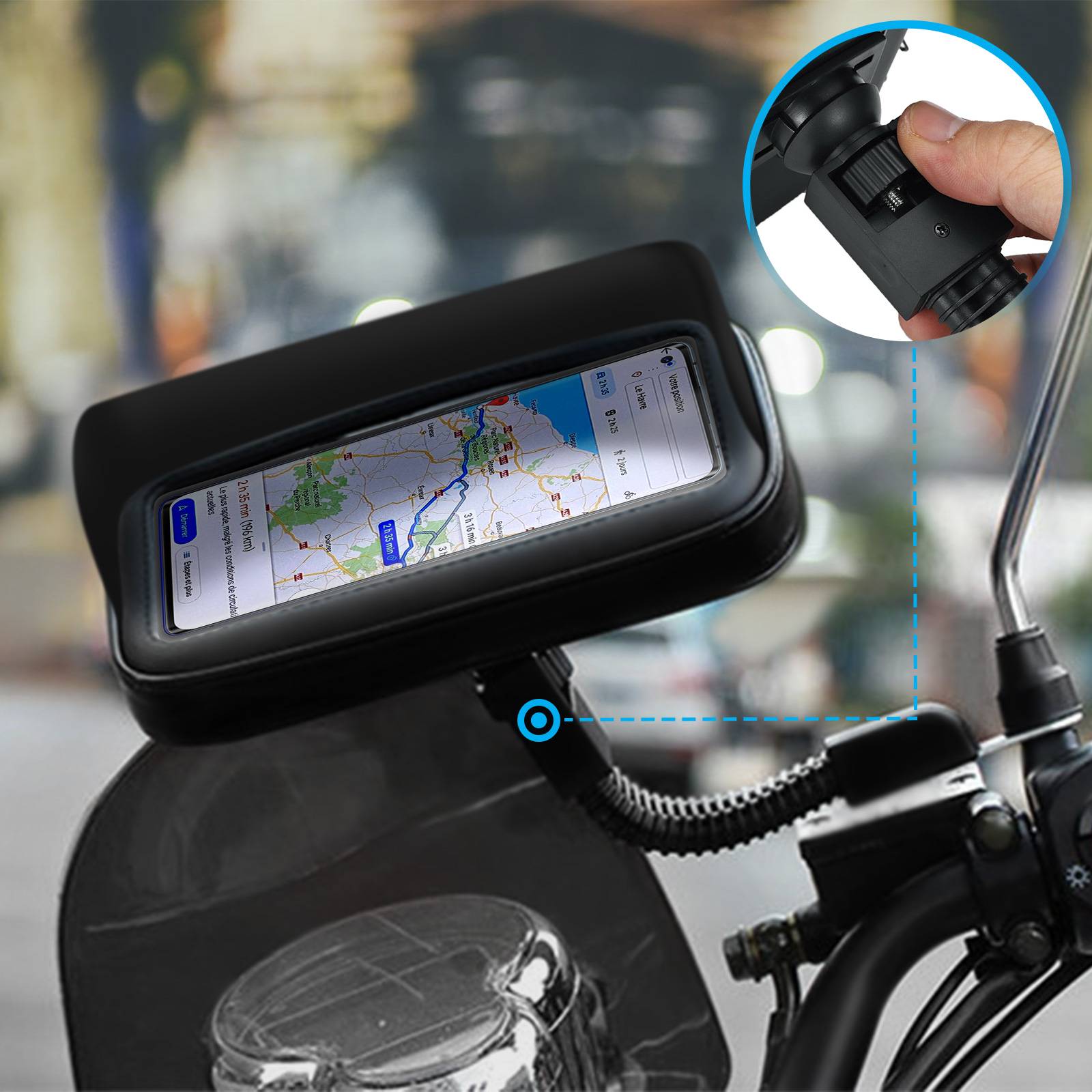 Support Moto Smartphone Fixation rétroviseur Étui étanche zippé-4