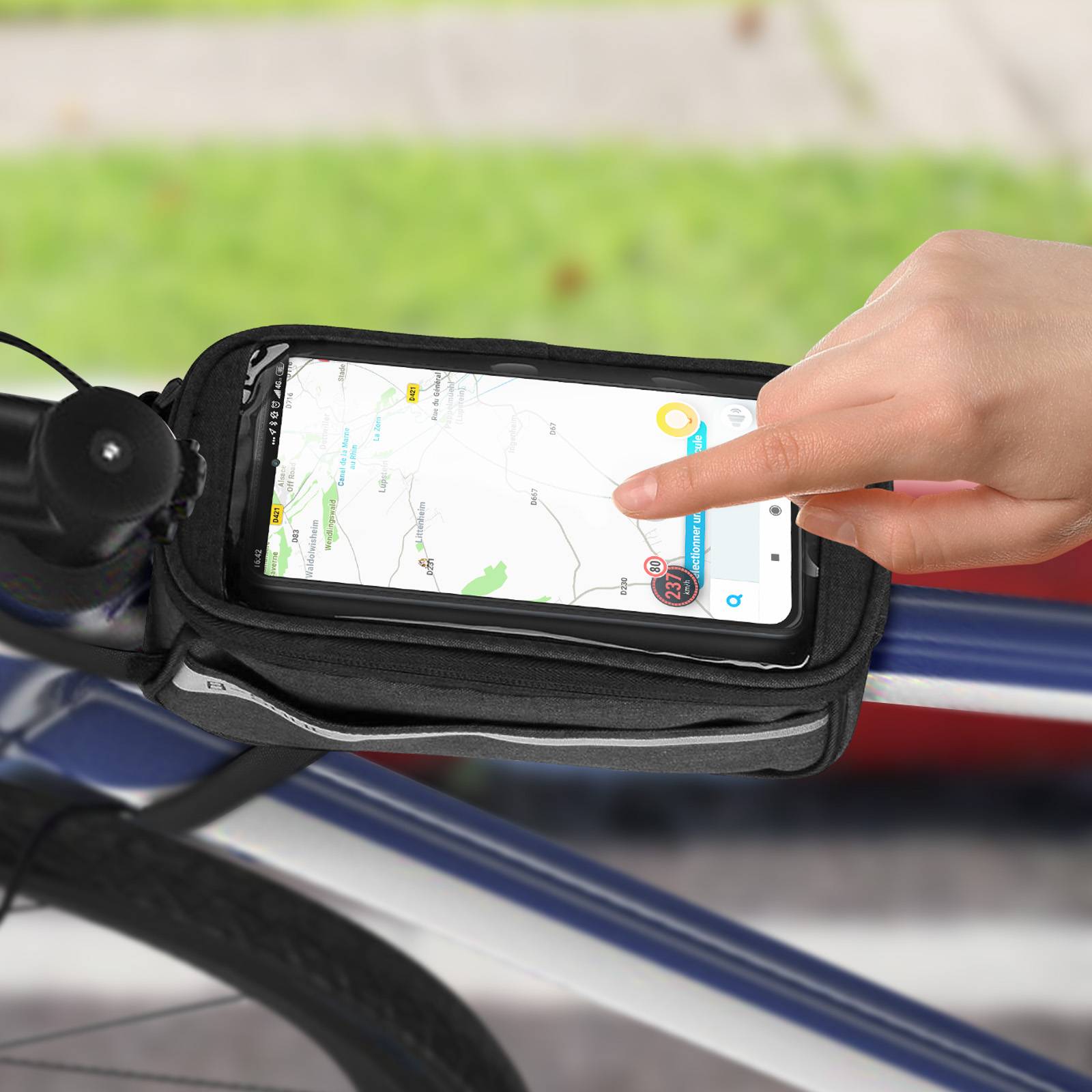 Sacoche Vélo pour Téléphone Étanche Espace de Rangement Fixation Arceau Guidon-2