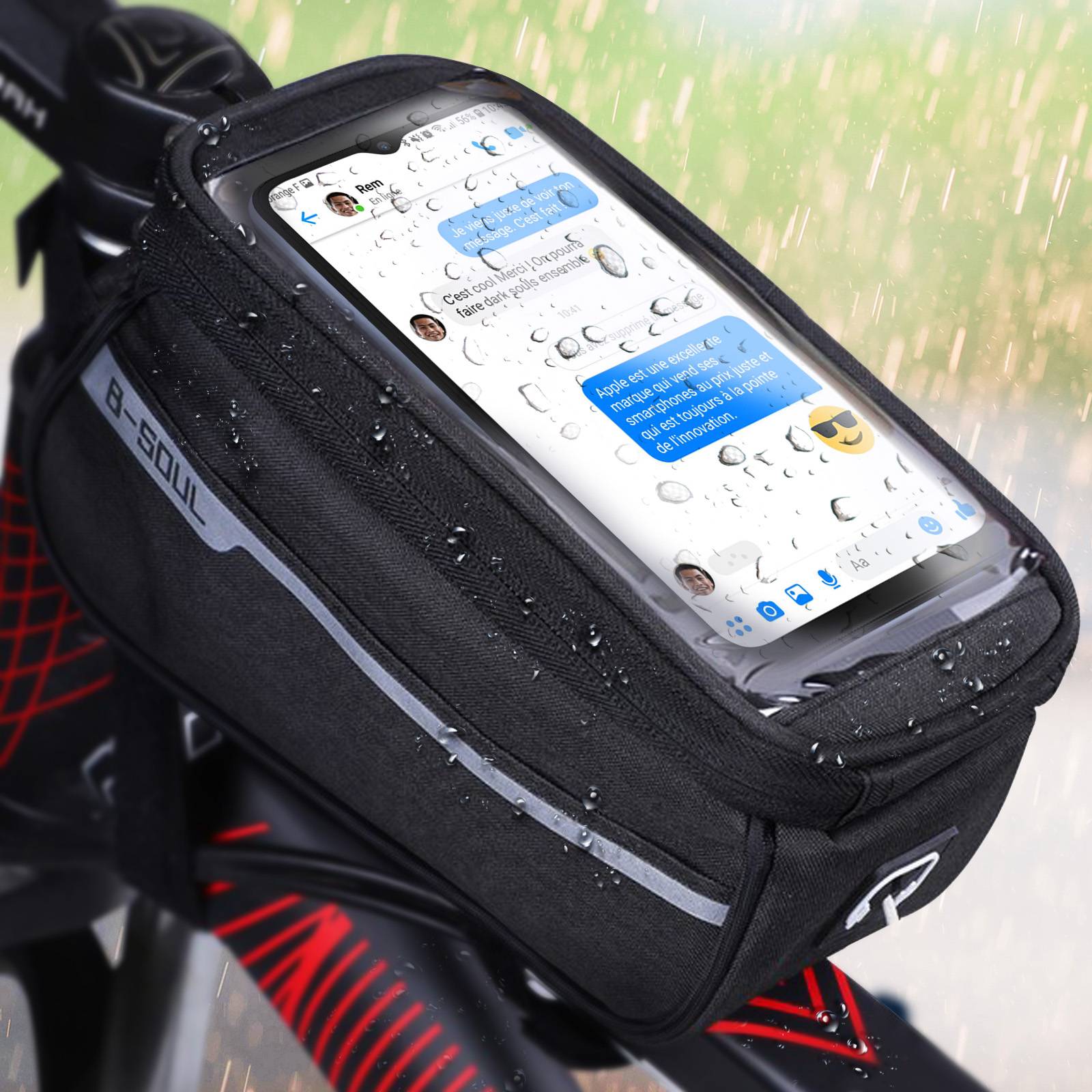 Sacoche Vélo pour Téléphone Étanche Espace de Rangement Fixation Arceau Guidon-4