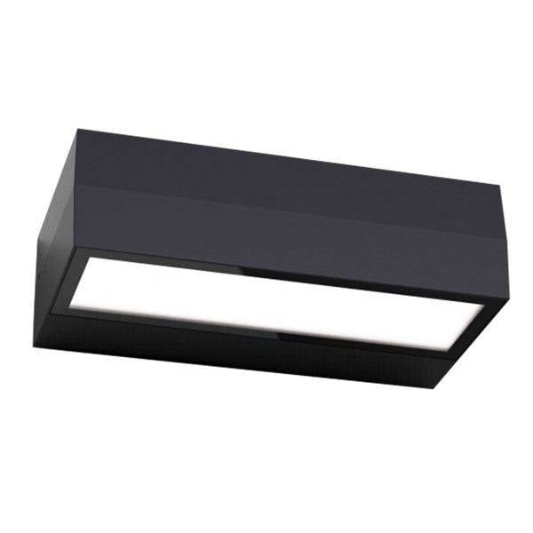 Applique murale rectangulaire de couleur noire au design moderne, adaptée aux espaces intérieurs.