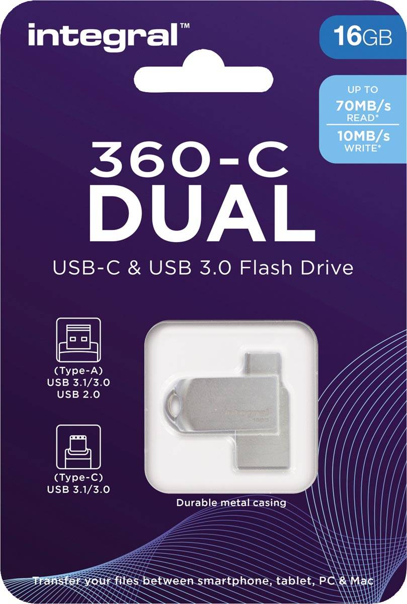 16GB CLE USB3.0 360-C DUAL TYPE-C METAL-0