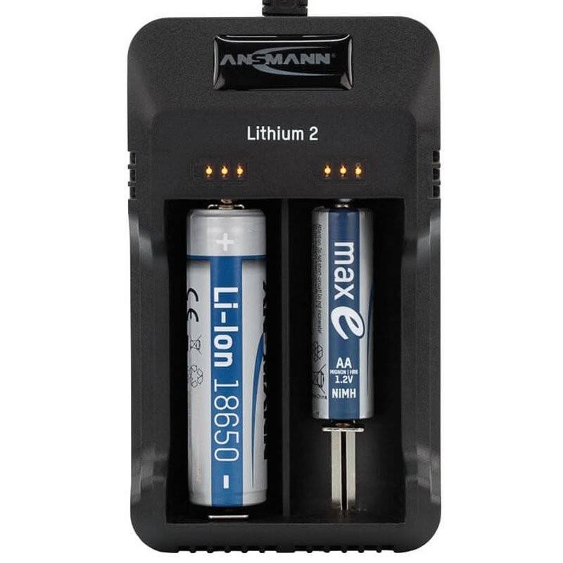 ANSMANN Lithium 2 Chargeur pour 1-2 batterie Li-Ion 3.6V, 3.7V avec indicateurs d'état de charge, noir-0