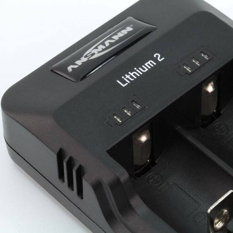 ANSMANN Lithium 2 Chargeur pour 1-2 batterie Li-Ion 3.6V, 3.7V avec indicateurs d'état de charge, noir-1