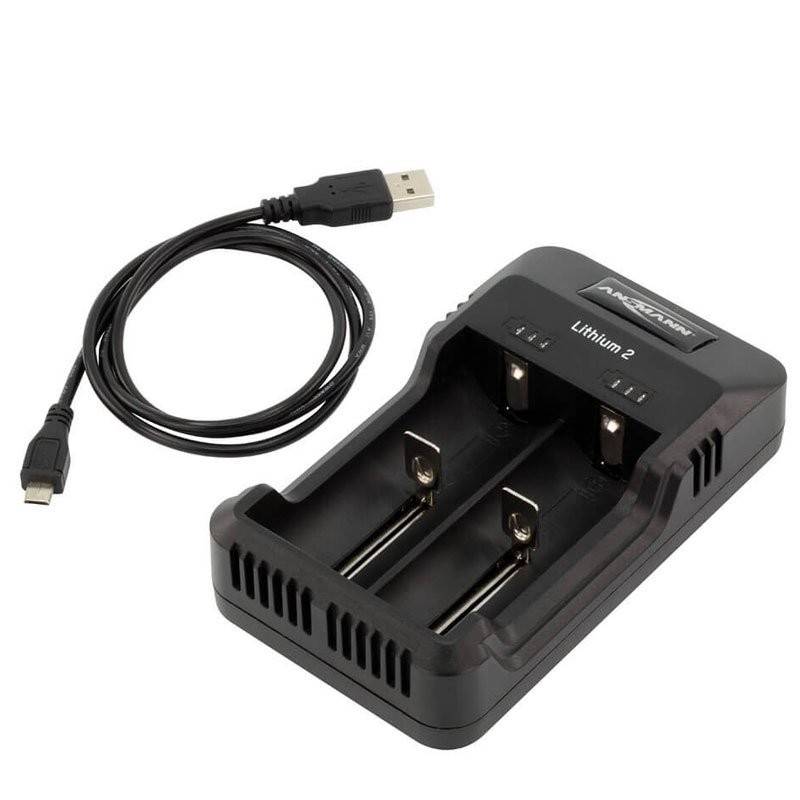 ANSMANN Lithium 2 Chargeur pour 1-2 batterie Li-Ion 3.6V, 3.7V avec indicateurs d'état de charge, noir-2