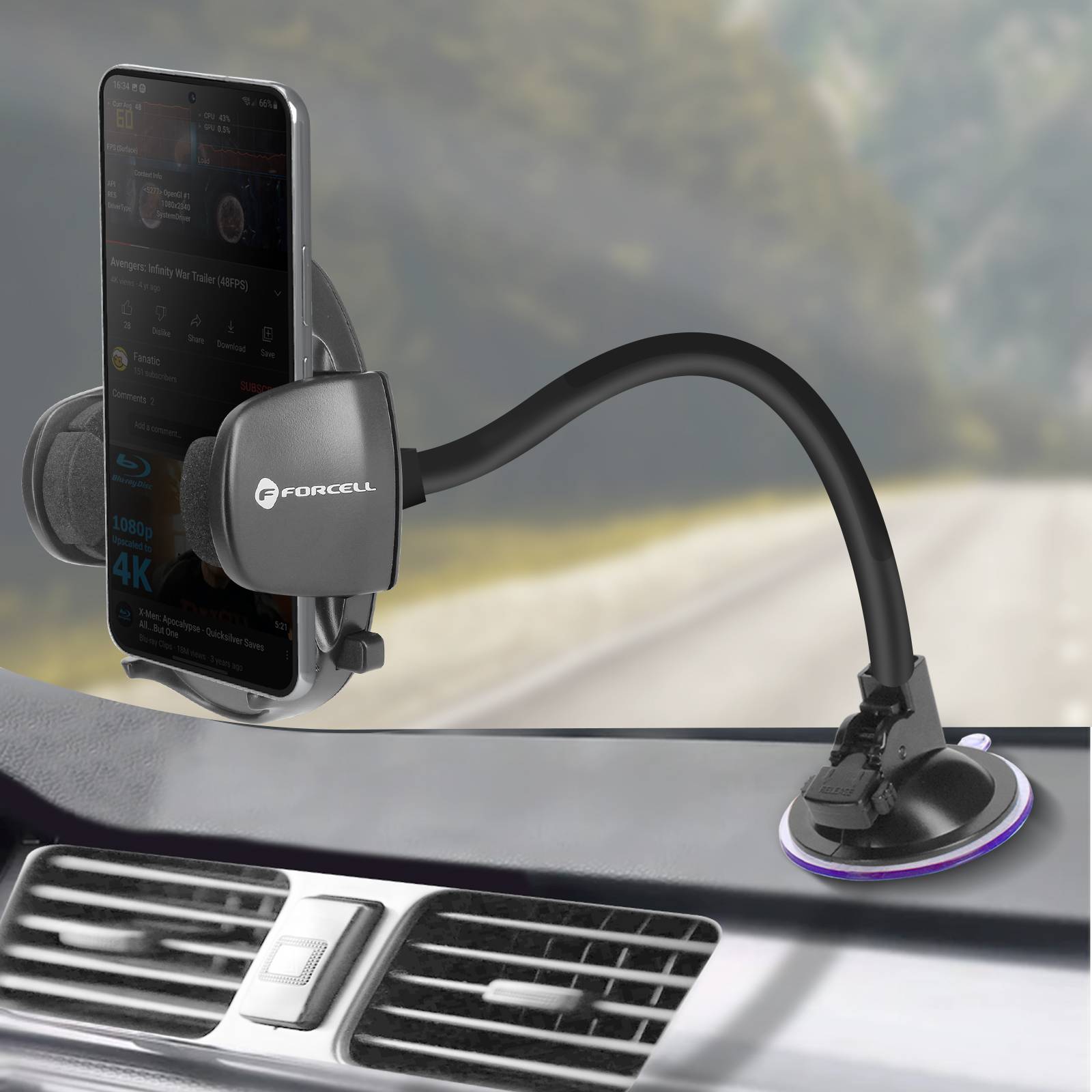 Support Voiture Smartphone Ovale Fixation à ventouse Bras long 27cm-4