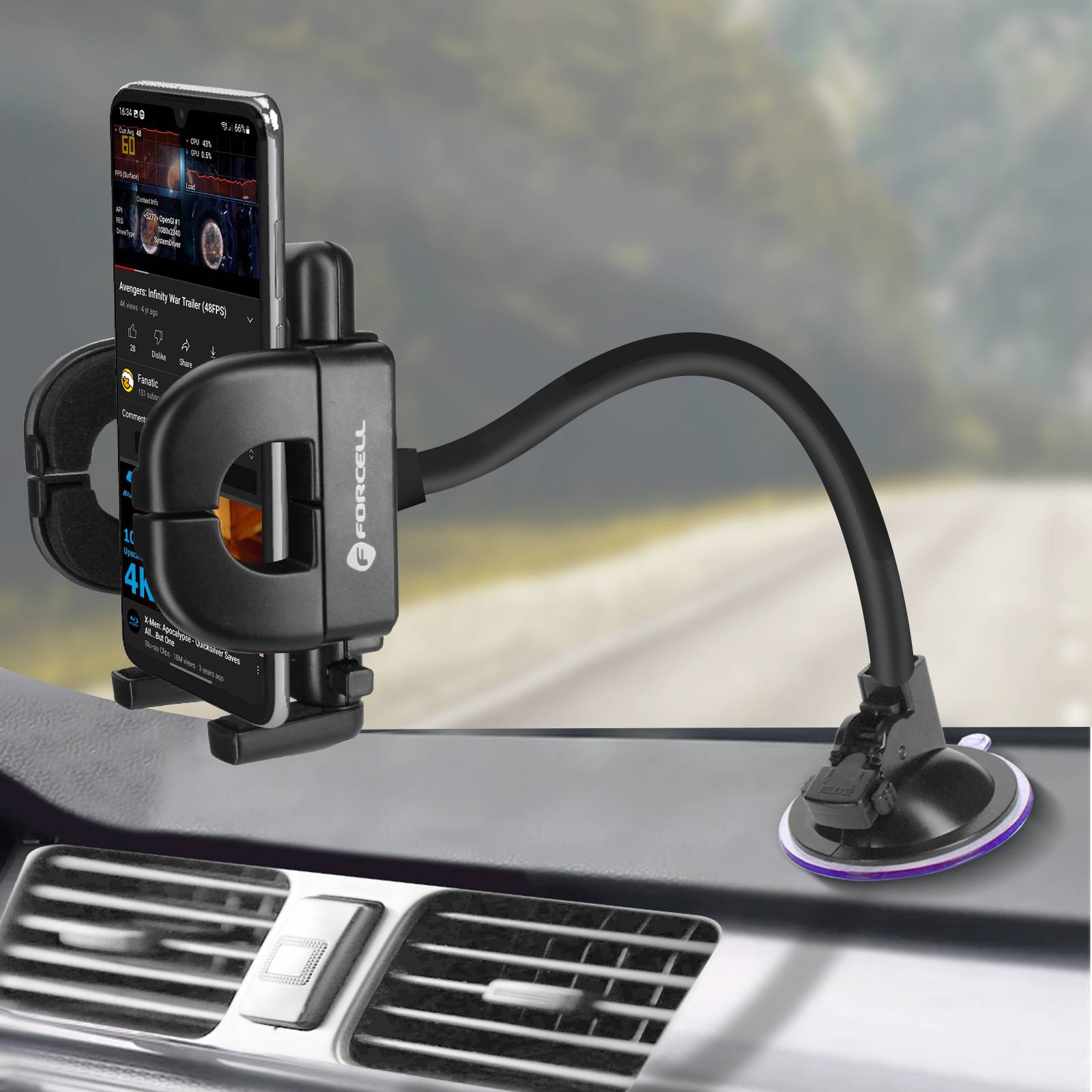 Support Voiture Smartphone Fixation à ventouse Bras long 27 cm-4
