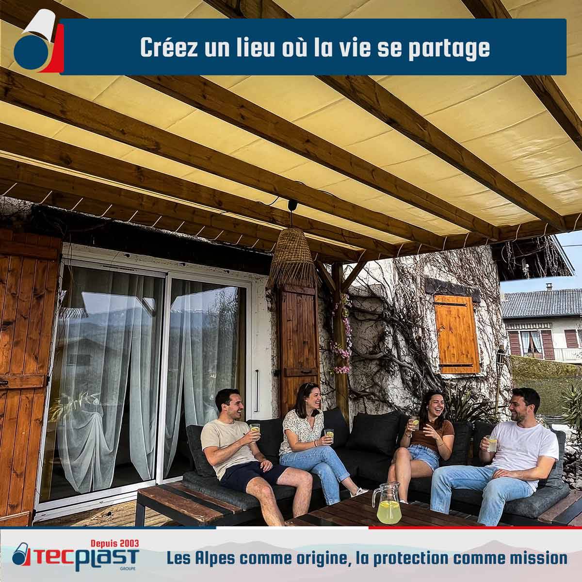 Toile Pergola Ivoire 5x8 m - garantie 10 ans Tecplast xp640pr - Made in France-2